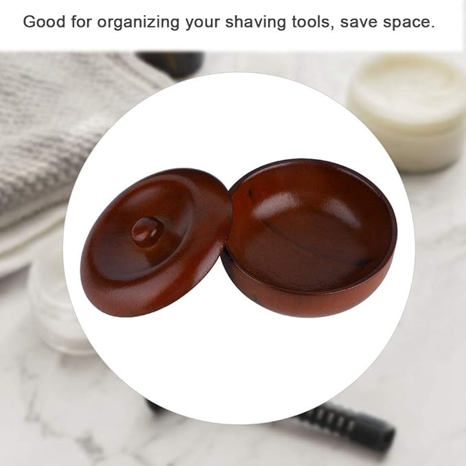Dioche Wooden Shaving Bowl with Lid, Rubber Wood Shaving Soap Cream Bowl, Prevents Soap from Slipping, Easy to Lather, Bathroom Accessories, Space saving