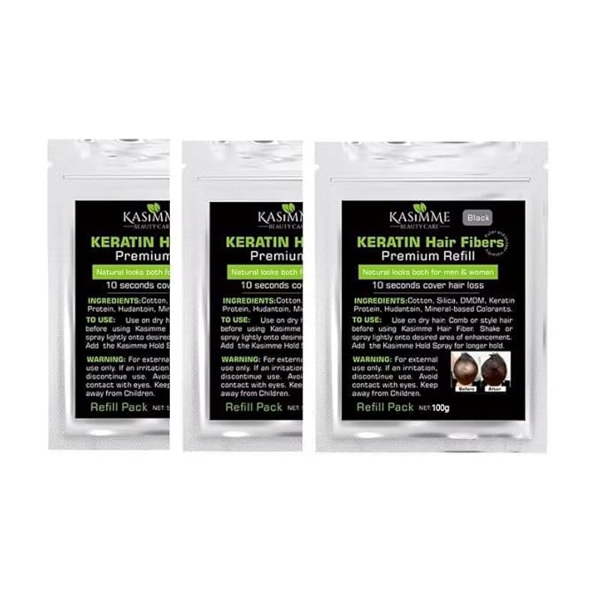 Hair Building Fibers Refill Bag 100g BLACK – Compatible with All Hair Fiber Bottles – Instantly Conceals Thinning Hair & Bald Spots – Natural Premium Keratin Hair Fibers for Men & Women