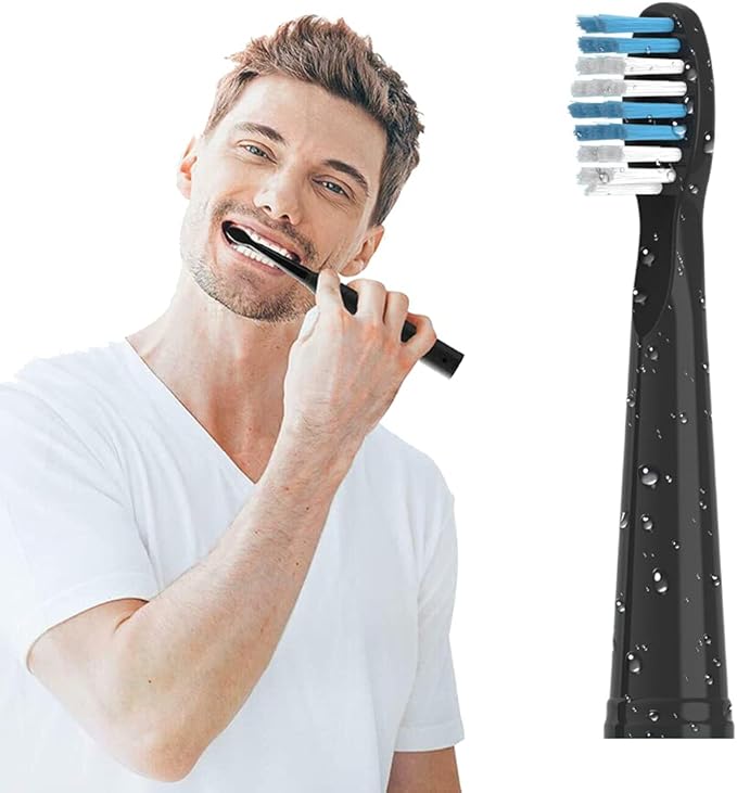 Replacement Toothbrush Heads Compatible with fairywill Electric Toothbrush, Model FW-507/FW-508/2011/959/917/551, D1/D3/D7/D8, W Shape Design Planted with Nylon Bristle (12 Pack - Black)
