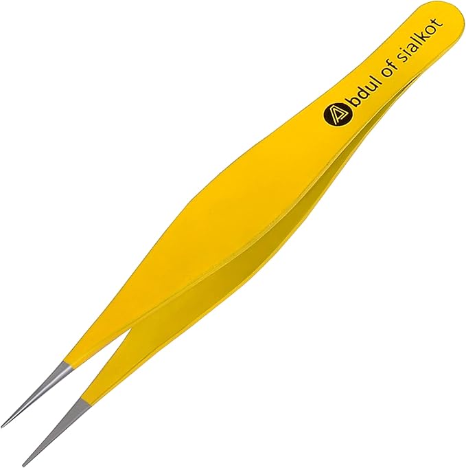 Pointed Tweezers,Needle Nose Tip, Sharp Precision Ingrown Hair, Surgical Pointed for Blackheads & Splinters/Best Tweezers for Eyebrows (Yellow)