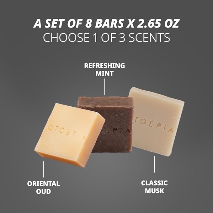 Shaving Bar and Body Soap in Mint Scent for Men - 8 Bars, All Purpose Natural Olive Oil - Moisturizing, Nourishing & Gentle on Sensitive Skin Men’s Collection
