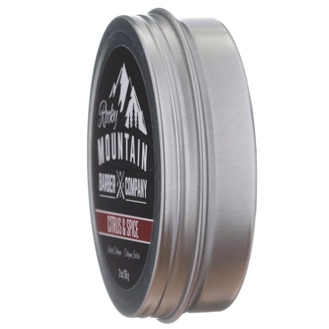 Rocky Mountain Barber Company Solid Cologne for Men – Citrus & Spice Scent – 2 Oz Size - Made with Coconut Oil, Shea Butter - Long-Lasting Scent