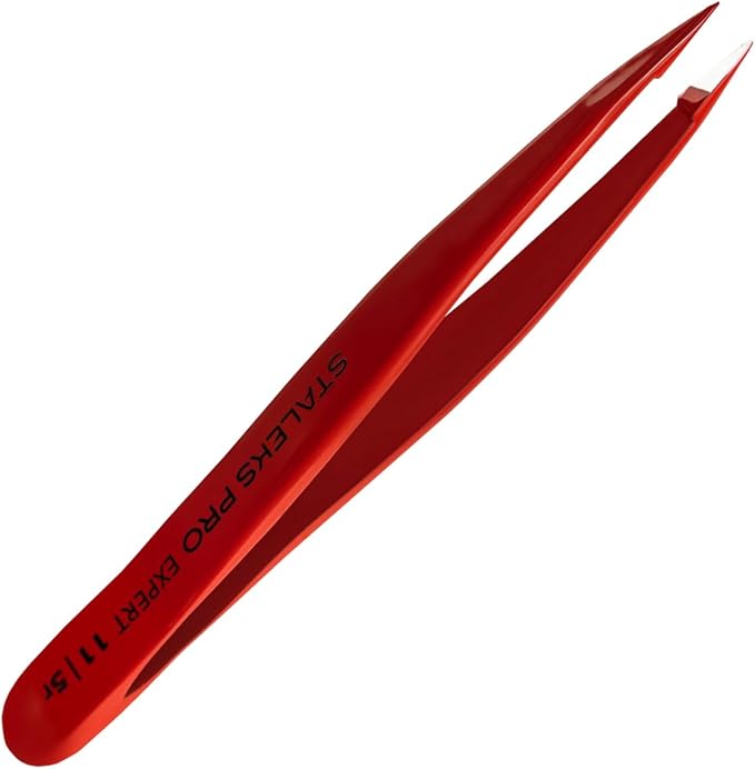 STALEKS PRO Expert 11 Type 5r Professional Eyebrow Tweezers (Red) – Pointed Stainless Steel for Spot Correction & Ingrown Hair Removal