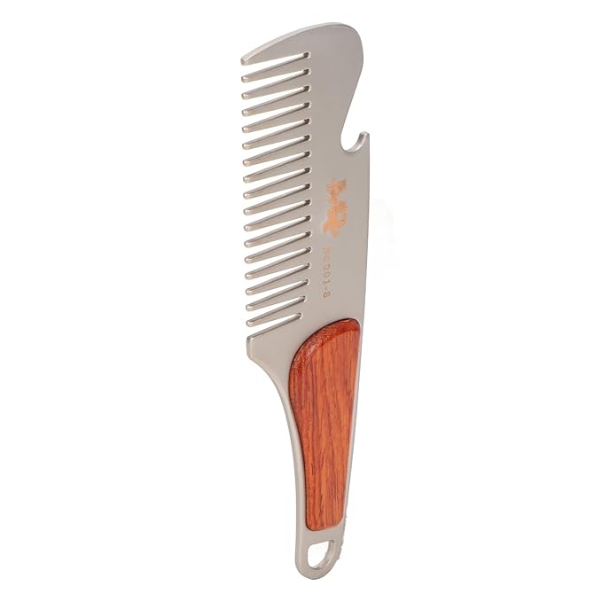 Men Beard Comb Multipurpose Stainless Steel Teeth Sandalwood Pocket Moustache Comb for Home Hair Salon