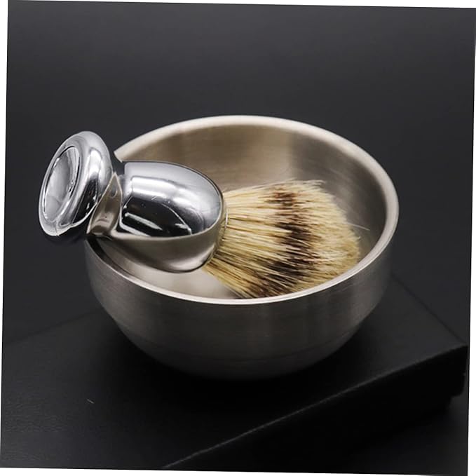 2pcs Stainless Steel Shaving Brush and Soap Bowl Set for Men's Wet Shaving and Lightweight Grooming Tools for Home Travel Use
