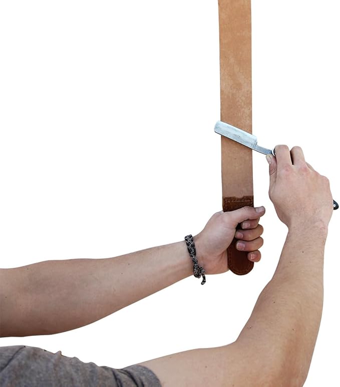 Armory Replicas™ 23-Inch Handmade Leather Razor Strop - 100% Genuine Leather with Suede & Smooth Sides, Metal Hook for Secure Rotation, Ideal for Straight Razors, Professional Shaving Accessory
