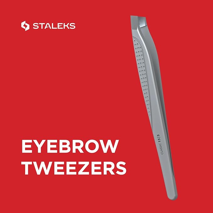 Staleks CLASSIC 15 Eyebrow Tweezers – Wide Beveled Tips – Stainless Steel Tweezers – For Thick Eyebrows Shaping – Home Use