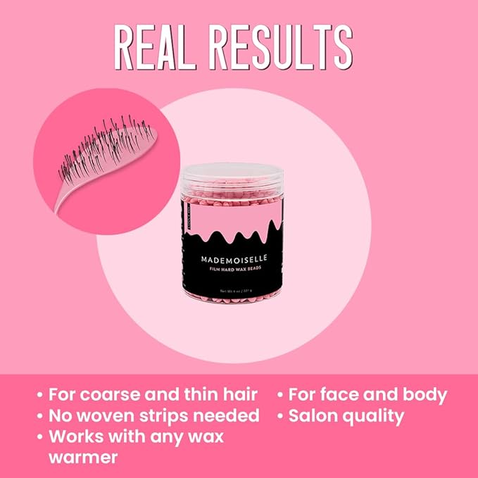 Miss Cire Pink Hard Wax Beads - Painless Hair Removal Peel-Off Wax - No Strips Needed - Low Melting Point - Creamy Texture - For Face and Body - Mademoiselle - For Sensitive Skin - 8oz