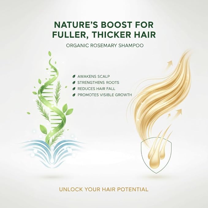 Alisanda Organic Rosemary Hair Growth Shampoo, Natural Thickening & Strengthening Shampoo with Hydrolyzed Keratin and natural extract of rosemary