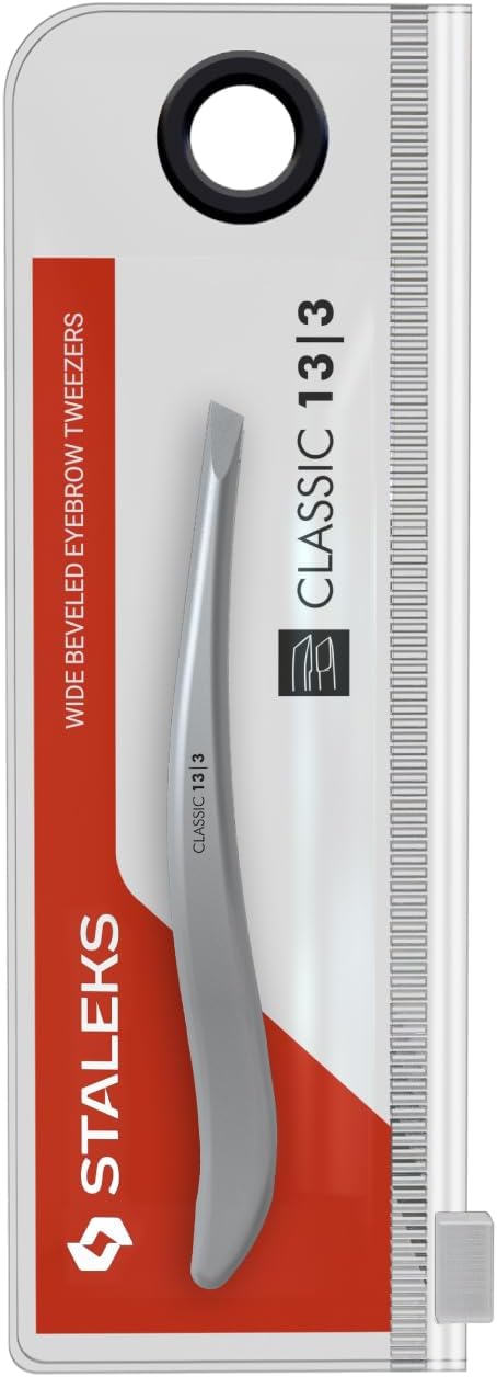 STALEKS CLASSIC 13 Type 3 Eyebrow Tweezers – Wide Beveled Stainless Steel with Elegant Handles for Thick Brows & Home Use