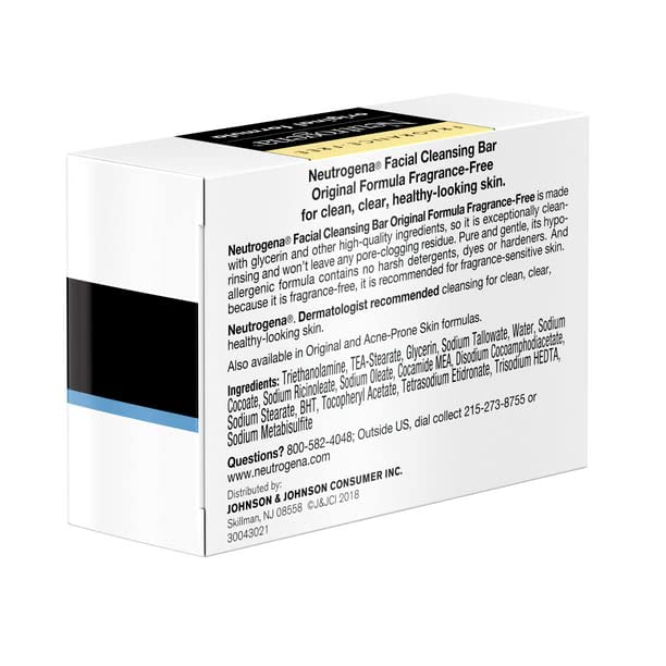 Neutrogena Original Amber Bar Fragrance-Free Facial Cleansing Bar with Glycerin, Pure & Transparent Gentle Face Wash Bar Soap, Free of Harsh Detergents, & Dyes, Hypoallergenic, 3.5 Oz (Pack of 3)