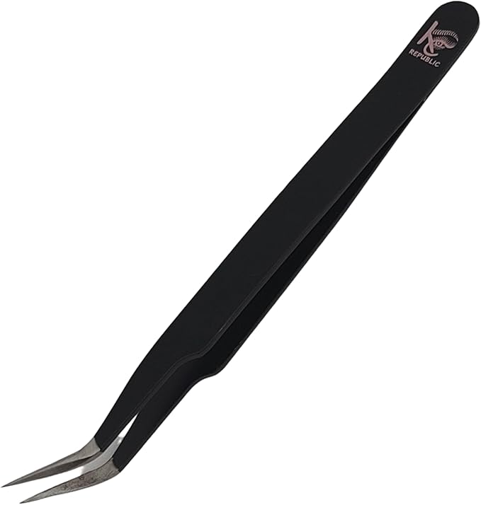 Black Curved Professional Tweezer Great For Eyebrow, Eyelash, Facial, Ear, Nose & Ingrown Hair Remover, Make Perfect Eyebrow Shapes (Black)
