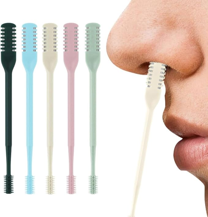 2-in-1 Nasal Hair Cutter, Nose Hair Trimmer for Men Women, 360° Rotating Portable Manual Nose Hair Remover Tool with Ear Picker, Double Sided Noses Hairs Knife Travel Essentials (Mix, 5PC)