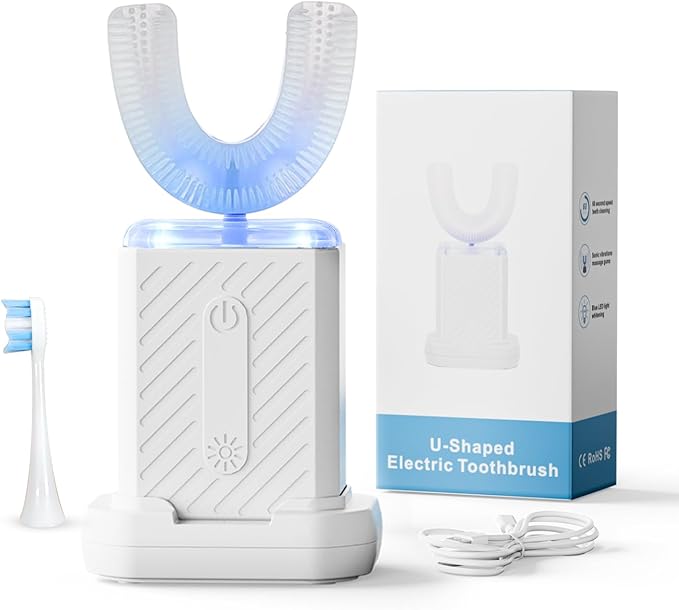 GentleCare Series U-Shaped Electric Toothbrush, Food-Grade Silicone, 4 Modes, 60-Second Clean, Magnetic Contact Charging Dock