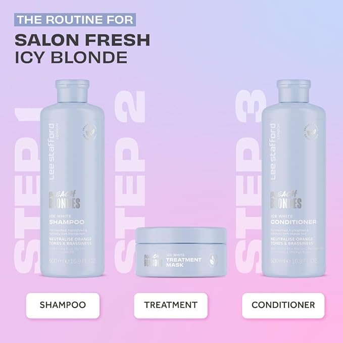 Lee Stafford Blue Toning Shampoo | Bleach Blonde Ice White Collection - Corrects Brassy & Orange Tones, Best for Highlighted, Cool Hair, Color Extend Treatment, Hydrating, 16.9 Fl Oz