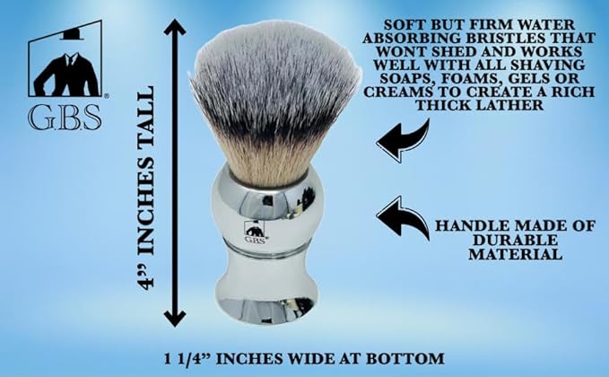 G.B.S Plastic Polished Mirror Shaving Brush for Wet Shave Using Shaving Cream & Soap- Best Shave of Your Life for Safety Razor, Double Edge Razor, Straight Razor or Shaving Razor