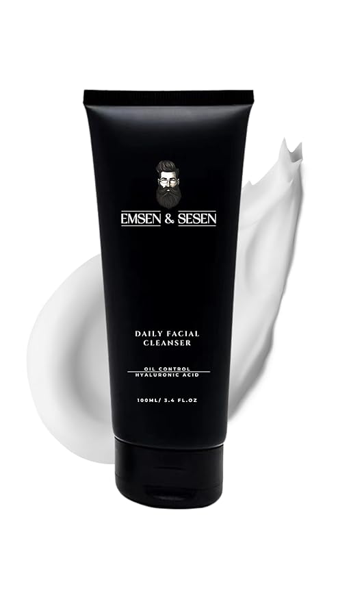 EMSEN & SESEN Men’s Face Wash Daily Cleanser Deep Cleansing & Hydrating for Oily Dry Sensitive Skin - Volcanic Soil Aloe Vera Hyaluronic Acid Panthenol - 3.4 oz