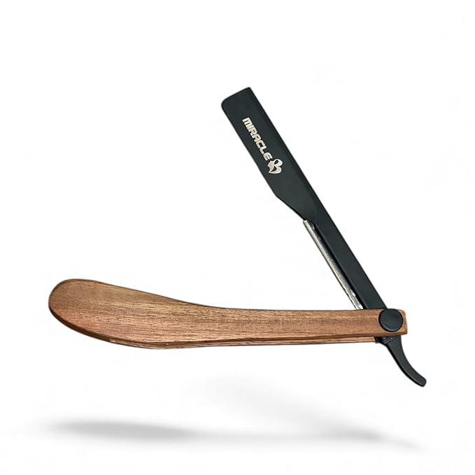 Classic Barber Straight Razor with Blades – Professional Wooden Handle Shaving Tool for Facial Hair, Neckline & Detailing By MIRACLE