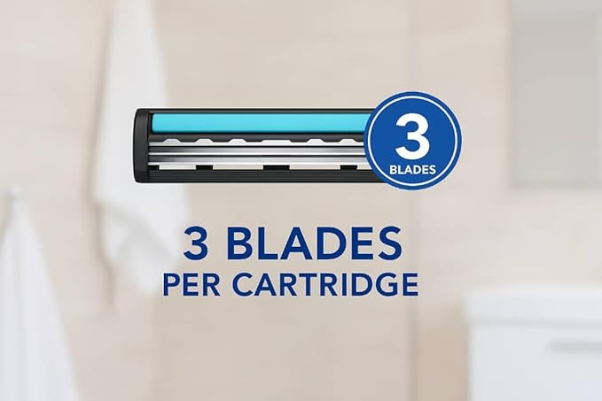 Men’s Razor System – Pivoting Triple-Blade Handle with Aloe Lubricating Strip, Nano-Coated Blades, Anti-Slip Grip + 4 Replacement Cartridges