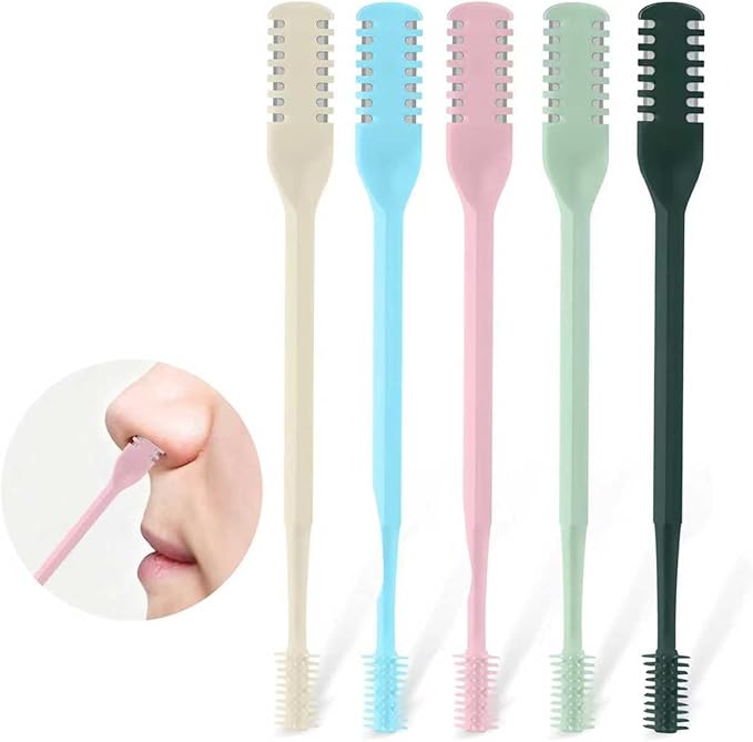 Nasal Hair Cutter – Double-Sided Manual Nose Hair Trimmer for Men & Women, Portable Razor & Remover, Safe Stainless Steel Nose Hair Knife for Travel & Daily Grooming (Multicolor, 5 pcs)