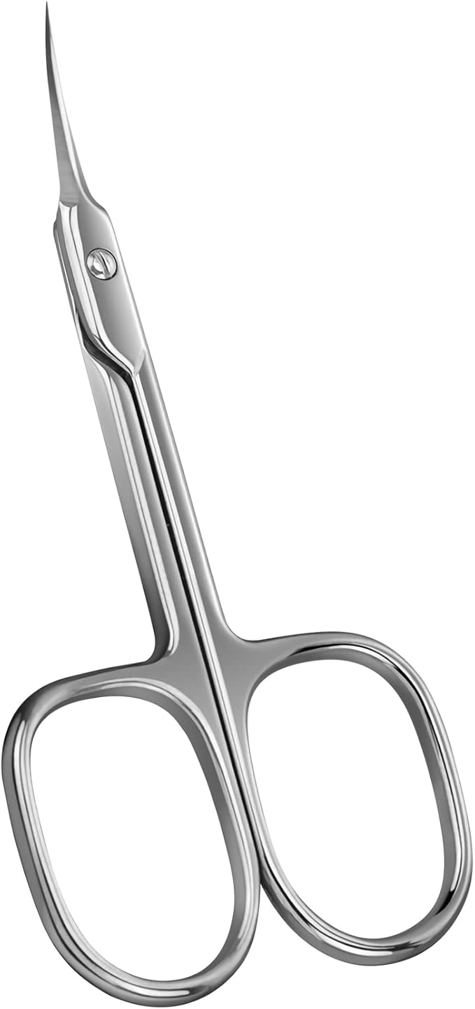 CGBE Cuticle Scissors Extra Fine Curved Blade, Super Slim Manicure Scissors for Cuticles Professional Small Scissors with Precise Pointed Tip Grooming Blades, Eyebrow, Eyelash, and Dry Skin - Silvery