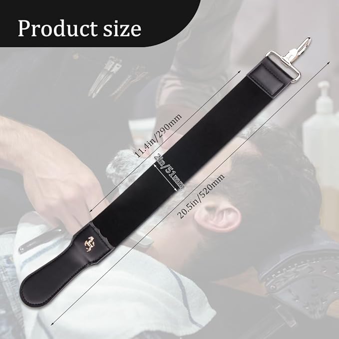 ZORZA 1Pcs Dual-Sided Leather Sharpening Straps Professional Barber Leather Strap Straight Razor Strop with Cowhide & Canvas for Enhanced Razor Sharpening & Smoothing Experience (Black)（Cowhide）