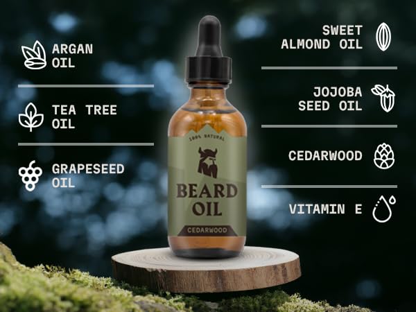 Striking Viking Beard Oil for Men - 2 Fl Oz, Pack of 1, Cedarwood Scent - Softening Beard Growth Oil - Itch-Free Facial Hair Taming Serum with Tea Tree - Deep Hydration with Argan & Jojoba