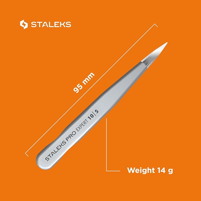 Staleks Pro EXPERT 10 Eyebrow Tweezers Type 5 – Pointed Tips – Stainless Steel – For Ingrown Hair and Spot Eyebrow Correction
