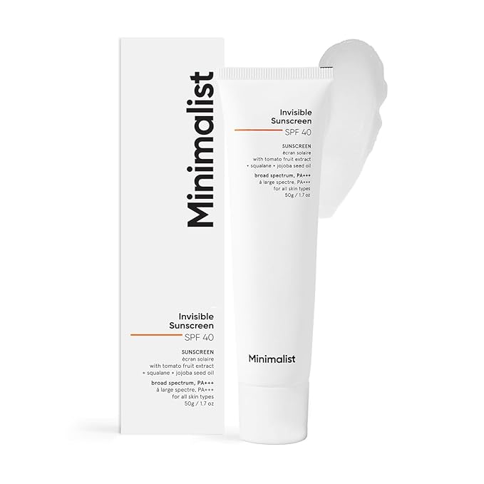 Minimalist SPF 40 Water Resistant Invisible Sunscreen Gel | Ultra Light Gel | No White Cast | Sweat Resistant | PA+++ | With Tomato Extract, Squalane and Jojoba Seed Oil | For Women & Men | 50 gm