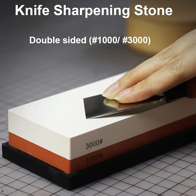 WUTA Learher Knife Sharpening Stone Set, 2 IN 1 Dual Side Professional Whetstone Knife Sharpener for Craft Tools, Kitchen, Outdoor and Pocket Knives (1000/3000 Grit)