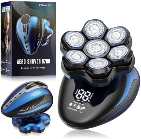 Head Shavers for Bald Men: 7D Detachable Electric Razor - IPX6 Waterproof Wet Dry Rotary Shavers - LED Display Rechargeable Head Shaving with Fast Charging
