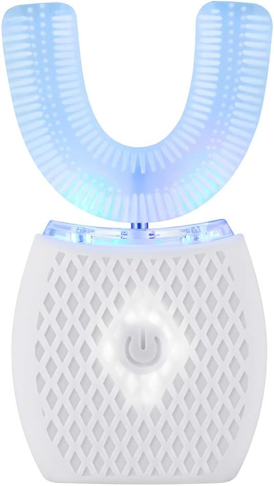 Ultrasonic Automatic Toothbrush, Ultrasonic U-Shaped Toothbrushes for Adult, 360° Mouth Cleaning, Electric ToothBrush with Automatic Timer, Wireless Charging Teethbrush Kit for Travel Or Home (White)