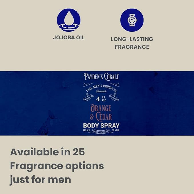 Payden's Cobalt Orange & Cedar For Men Scented Body Spray, 4 Oz (2 Pack)