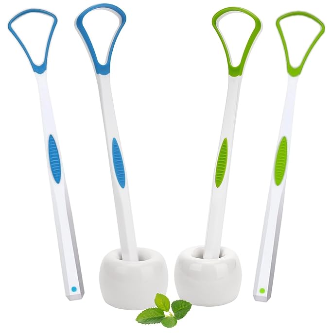 Tongue Scraper Cleaner for Adults Kids with Holder，100% BPA Free Fresher Tongue Tools, Easy to Use, Help Fight Bad Breath(6 Pack)