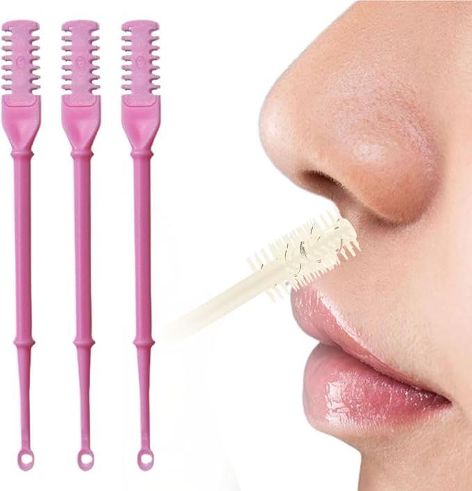 Nasal Hair Cutter, Manual 360° Rotating Nose Hair Trimmer Removal Razors with Ear Picker,2 in 1 Double Sided Nose Hairs Knife Portable Removal Tool for Women Men (Pink/3pcs)