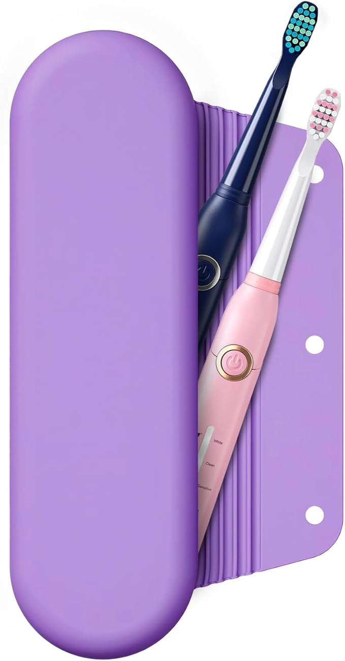 Silicone Electric Toothbrush Travel Case, Manual Toothbrush Travel Cover for Men and Women,Toothbrush Holder for Travel,Gym and More, Fits Most Manual and Electric Toothbrushes - Purple