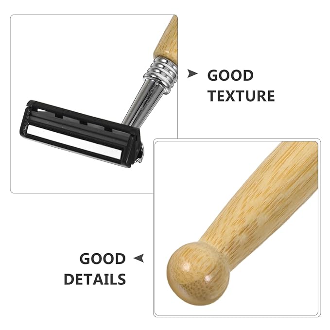 4Pcs Bamboo Single Blade Razors Double Edge Safety Razor Eco-Friendly Handmade Long Natural Bamboo Handle Stainless Steel Safety Shaving Men's Shaving Kit