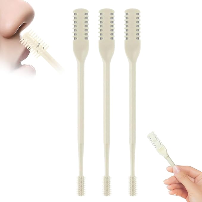 2-in-1 Nasal Hair Cutter, 360° Rotating Double Sided Nose Hair Removal Tool Mini Noses Hairs Removers Tools Nose Hair Clipper with Ear Picker for Women and Men (Beige, 3pcs)