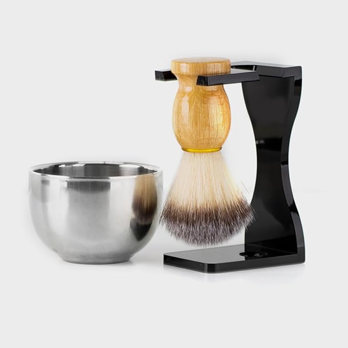 Shaving Brush and Razor Stand Set, 2pcs Acrylic Beard Brush Holder with Black Base, Men's Grooming Shaving Accessory for Bathroom and Travel Use