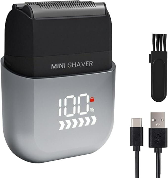 Electric Mini Foil Shaver for Men,Mini Razor with LED Display,IPX7 Waterproof Compact Face Shave for Travel,3-Blade Folating Head Close & Precision Shave,Wet/Dry Use, USB C Charge