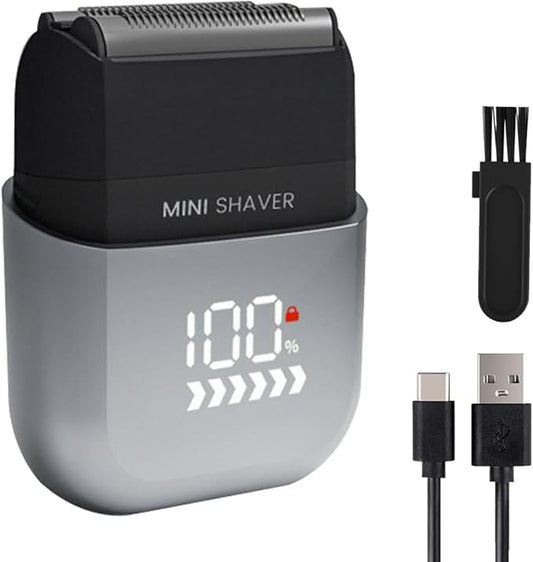 Electric Mini Foil Shaver for Men,Mini Razor with LED Display,IPX7 Waterproof Compact Face Shave for Travel,3-Blade Folating Head Close & Precision Shave,Wet/Dry Use, USB C Charge