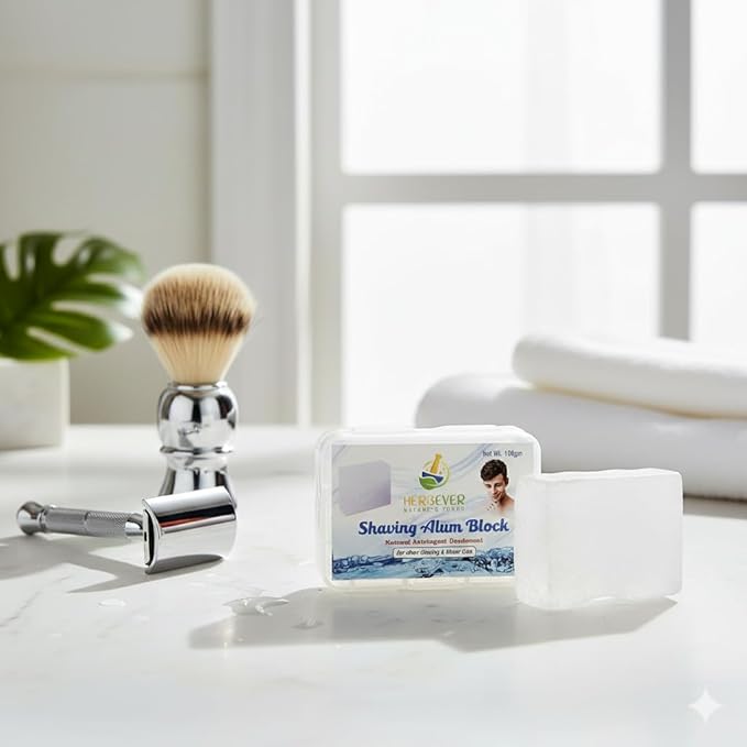 Aftershave Alum Block – Natural Unscented Shaving Stone for Men, Post-Shave Care for Sensitive Skin, Travel-Friendly with Durable Plastic Case & Hanging Option (100 g / 3.5 oz)