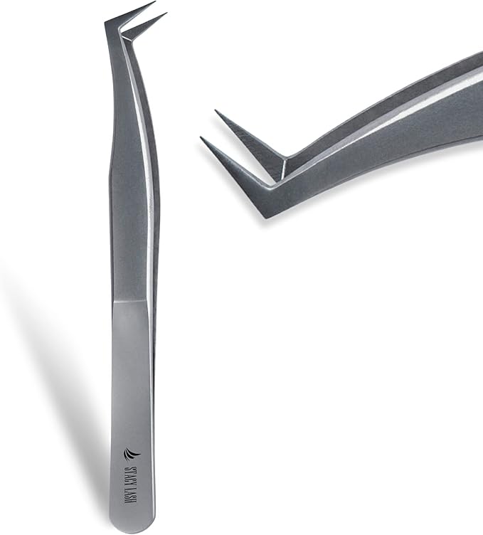 Stacy Lash STL-5 Eyelash Extension Tweezers/Supplies for Volume Extensions & Premade Fans/Precision Tool for False Lashes Application/Beauty Accessories/Curved Tweezer Tip/Eyelashes Tools
