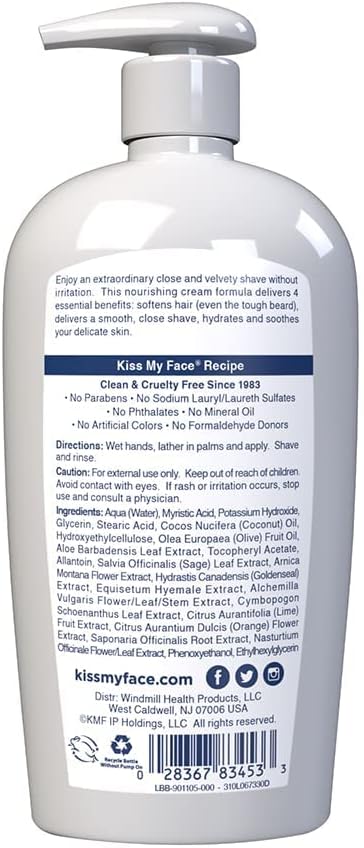 Kiss My Face Moisture Shave 11oz Fragrance Free 4-in-1 Pump, 11 Fl Oz (Pack of 6)