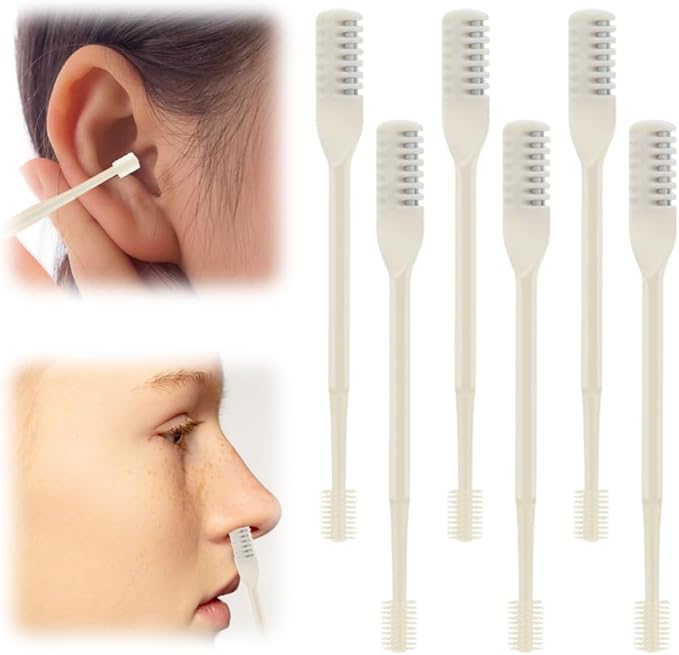 2-in-1 Nasal Hair Cutter, 2025 New 360° Rotating Nose Hair Trimmer Remover Tool,Portable Nasal Grooming Kit for Travel, Safe Design Nose Hair Scissors for Men and Women (Beige*6)