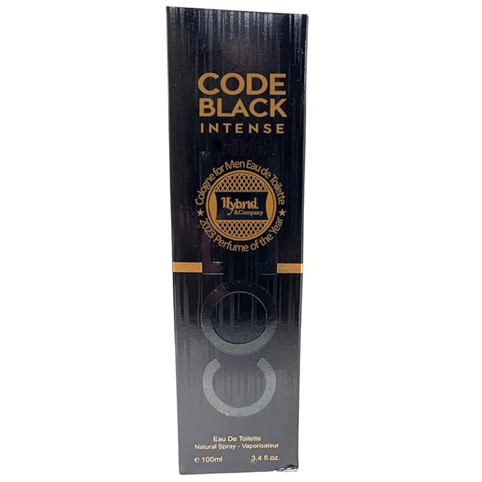 Hybrid & Company Code Black Intense Cologne for Men Eau De Toilette Natural Spray Masculine Scent, 3.4 Fl Oz