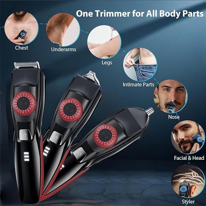 Beard Mustache Trimmer with 3 Attachments, 40 Adjustable Precisions, Waterproof, 240 Min Runtime - Personal Body Hair Trimmer for Men & Women Gift Choice