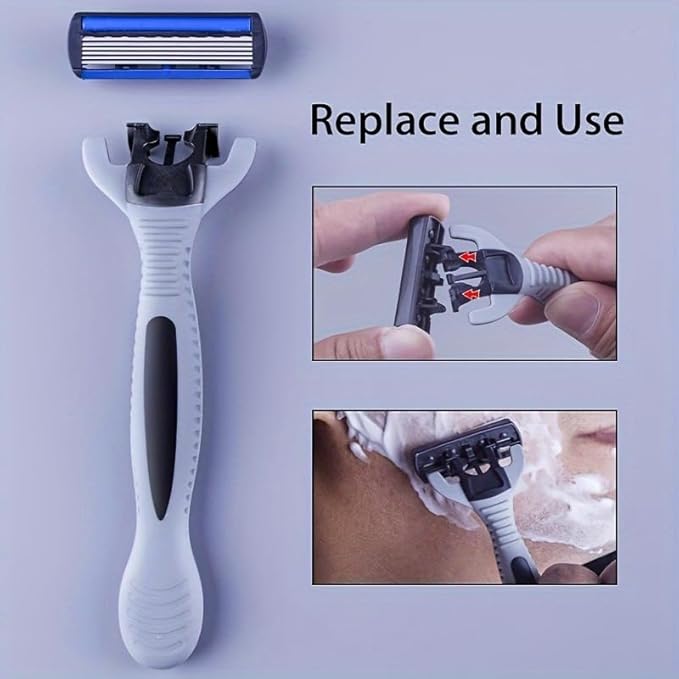 YunChun-Stationary- Six Blade Razor System with Trimmer - 24 Pack (2 Handle + 24 Cartridges)