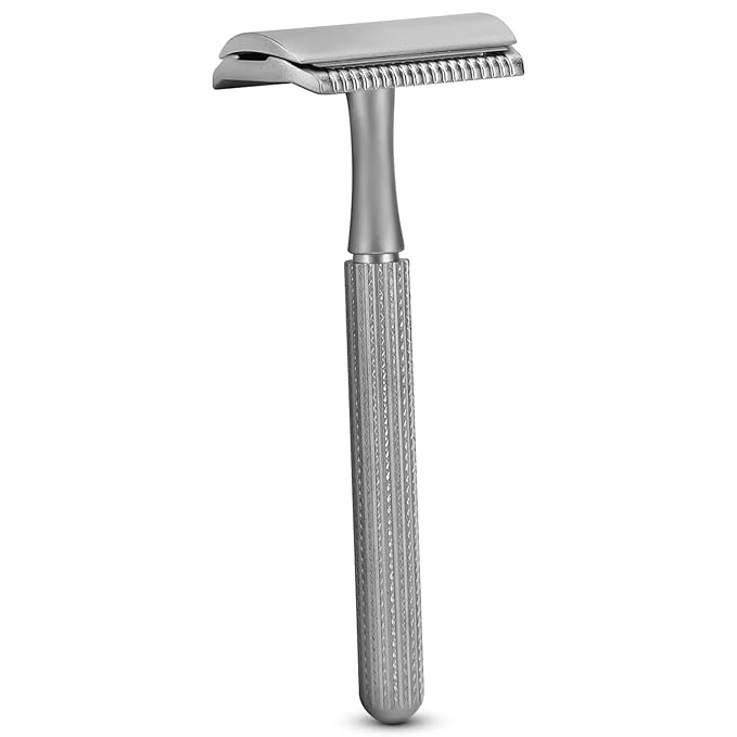 Parker 78R Double Edge Safety Razor with 5 Safety Razor Blades, Women & Men’s Safety Shaving Razor, Reusable, Plastic Free – Satin Chrome