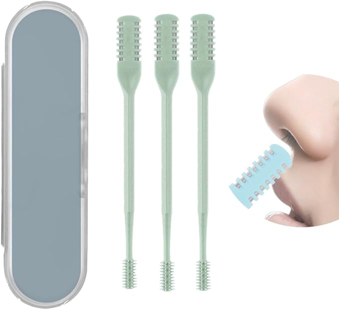 2 in 1 Nasal Hair Cutter, Double Sided Nose Hair Trimmer for Men Women, 360° Rotating Nose Hair Knife with Ear Picker, for Home Travel Essentials (Green, 3pcs)